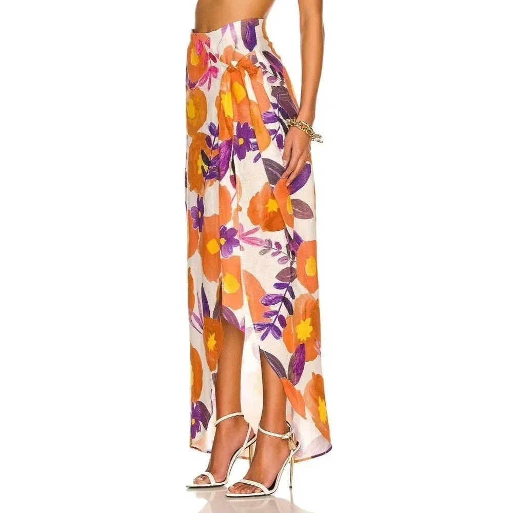 Raisa Vanessa Slit Detail Floral Skirt in Yellow & Purple 36 2-4 New Womens Maxi